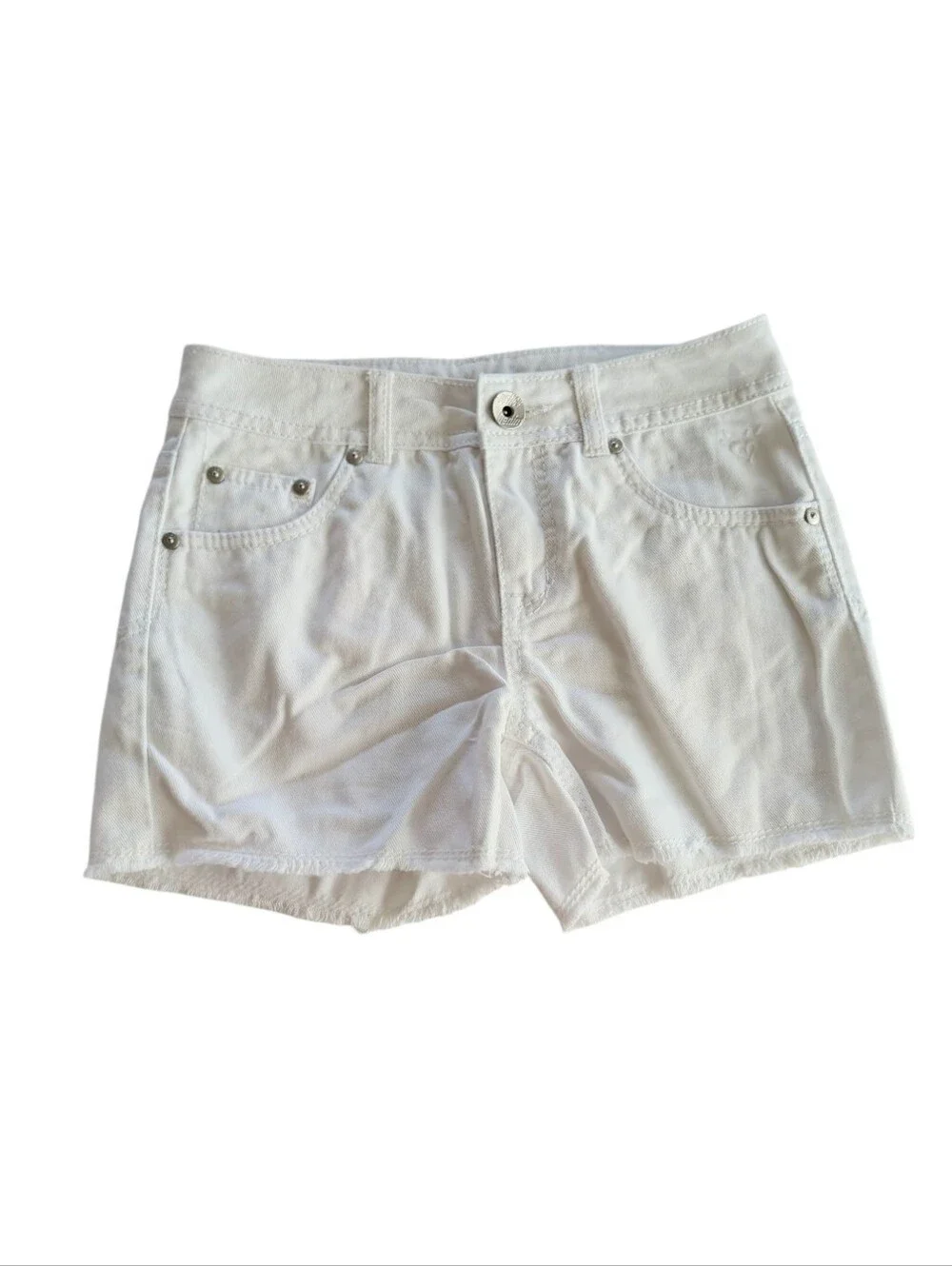 Justice 100% Cotton White Denim Distressed Fringe Shorts Size 14 Slim Girls